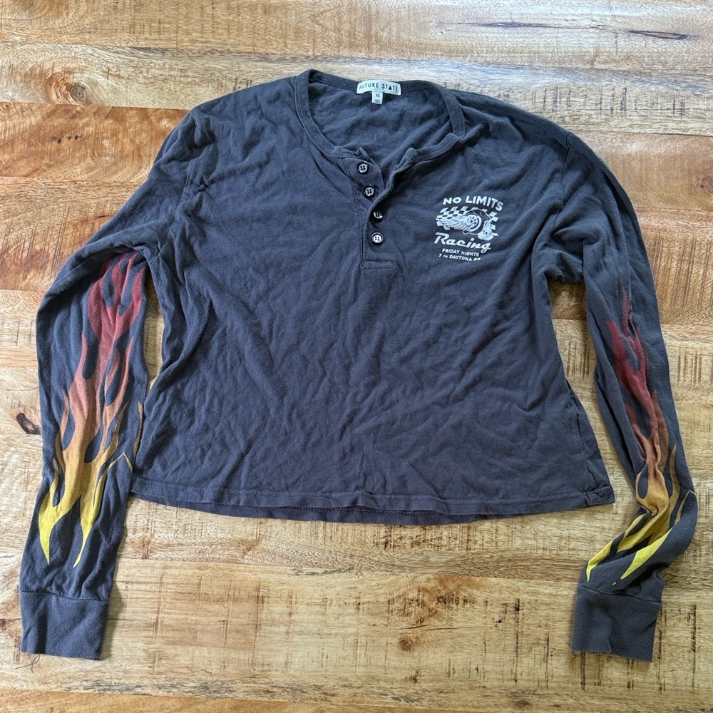 Motorcycle Car Racing Sleeve Henley fire women’s xs cropped boxy